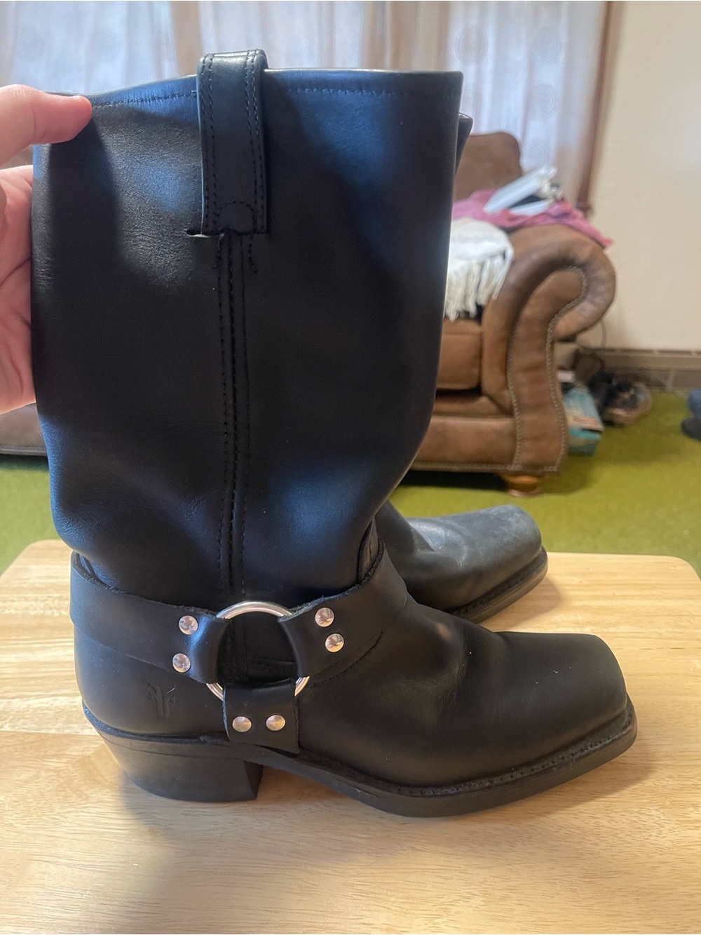 FRYE Womens Black Harness R12 Boots Size 7 Leather
